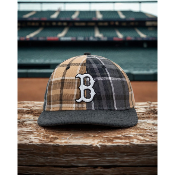 Boston Red Sox Multi Panel Plaid New Era 9FIFTY High Crown Strapback Hat NWT - Picture 1 of 8